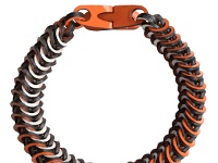 SS16-OSSH ORANGE-SILVER  SS16 Two Tone Leather Necklace - New Orange and pearl silver white patent leather necklace featuring black accented edges.